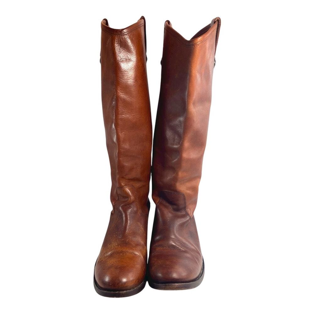 Frye Women Melissa Button Riding Tall Cognac Brown 8 1/2 B Leather Boots 77167